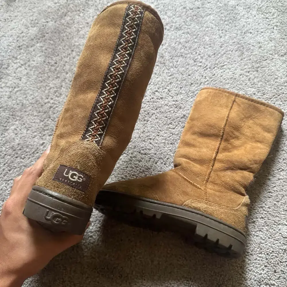 UGG Australia Chestnut Suede Sheepskin Tall Braid Boots